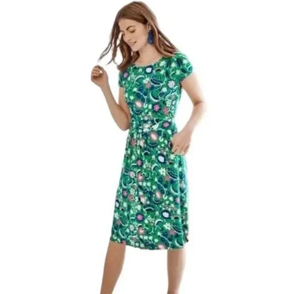 BODEN Dress Womens 12 Amelie Floral Green Jersey Soft Paisley Comfortable Summer - Picture 3 of 11